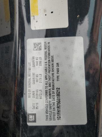 1G1FH1R75G0186212 - 2016 CHEVROLET CAMARO SS BLACK photo 12