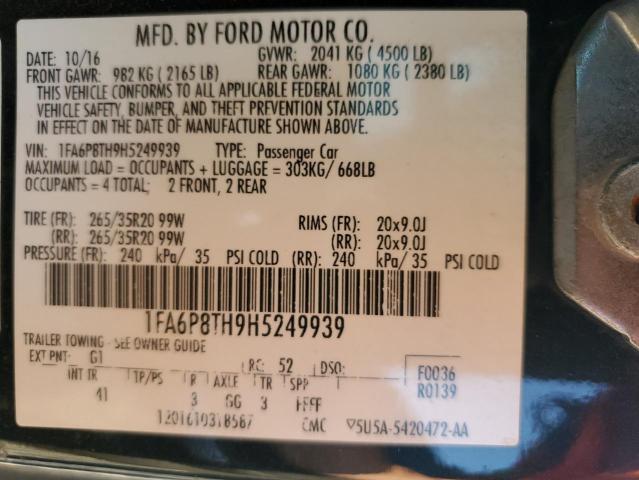 1FA6P8TH9H5249939 - 2017 FORD MUSTANG BLACK photo 12