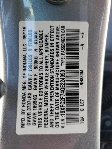 19XFC2F74GE224990 - 2016 HONDA CIVIC EX SILVER photo 12