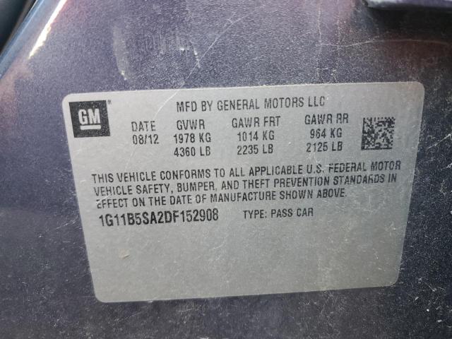 1G11B5SA2DF152908 - 2013 CHEVROLET MALIBU LS GRAY photo 12