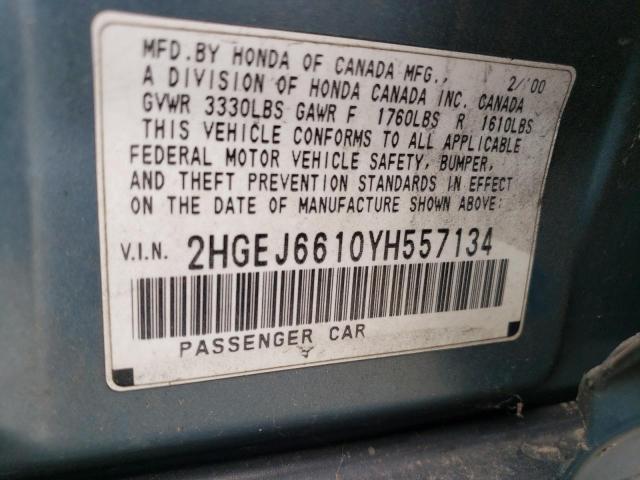 2HGEJ6610YH557134 - 2000 HONDA CIVIC BASE GREEN photo 13