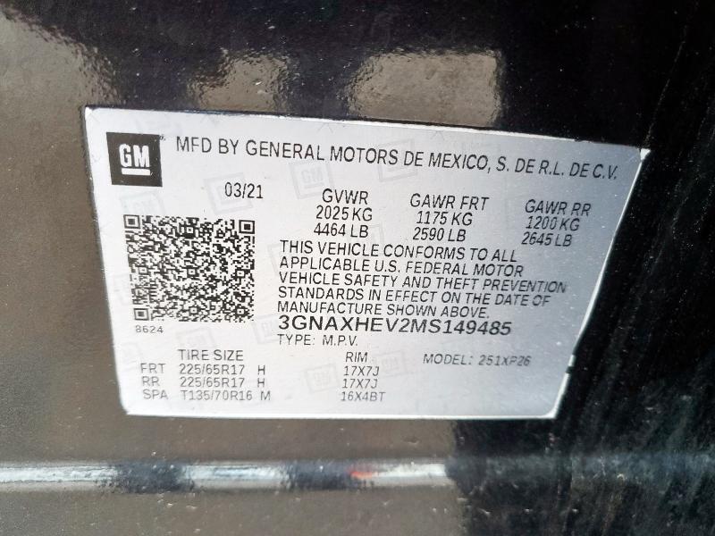 3GNAXHEV2MS149485 - 2021 CHEVROLET EQUINOX LS BLACK photo 13