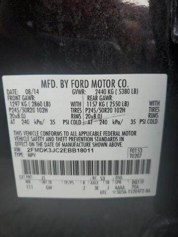 2FMDK3JC2EBB18011 - 2014 FORD EDGE SEL CHARCOAL photo 13