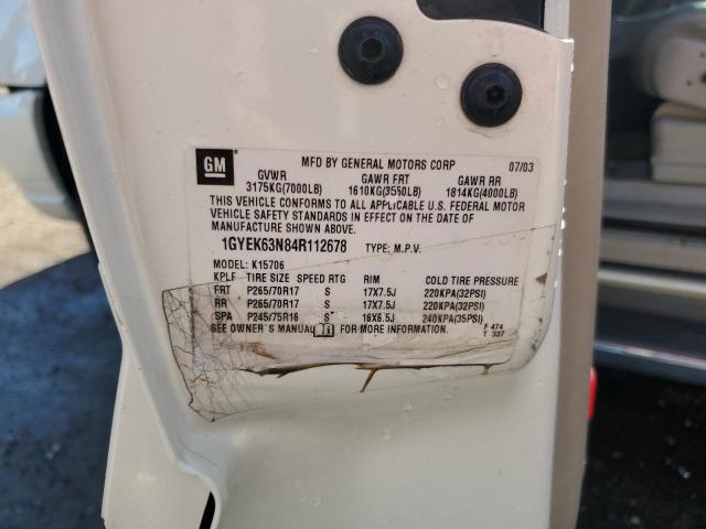 1GYEK63N84R112678 - 2004 CADILLAC ESCALADE LUXURY أبيض صورة 12