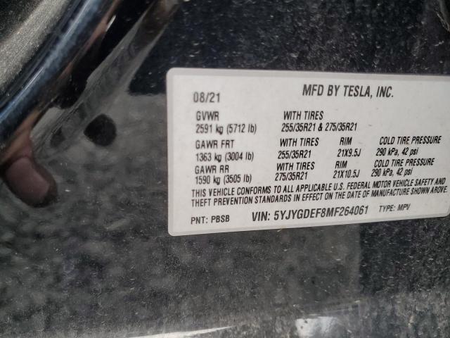 5YJYGDEF8MF264061 - 2021 TESLA MODEL Y BLACK photo 12