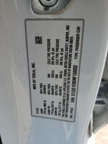 5YJ3E1EB5NF158602 - 2022 TESLA MODEL 3 Blanc photo 12