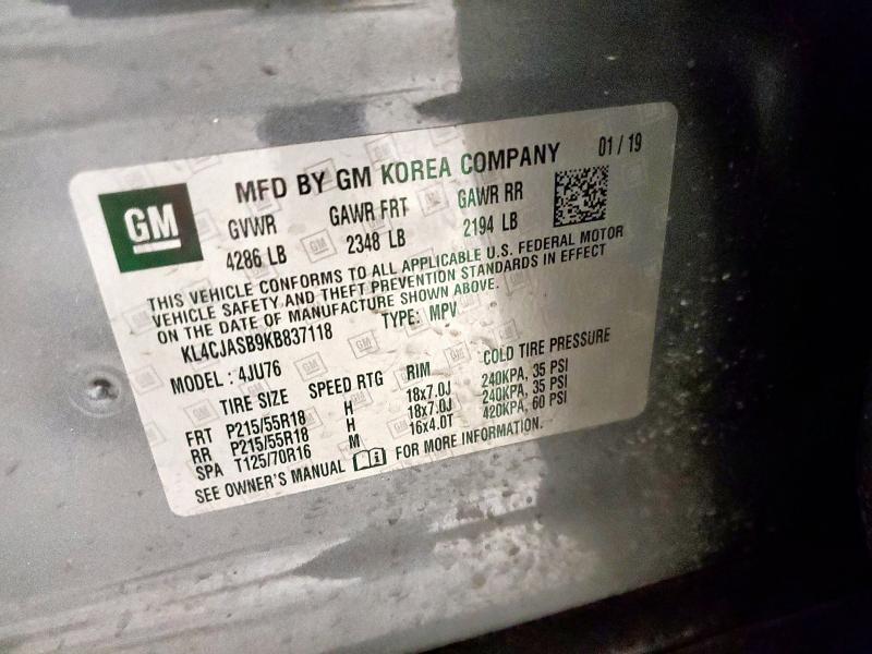 KL4CJASB9KB837118 - 2019 BUICK ENCORE PREFERRED Gris foto 13