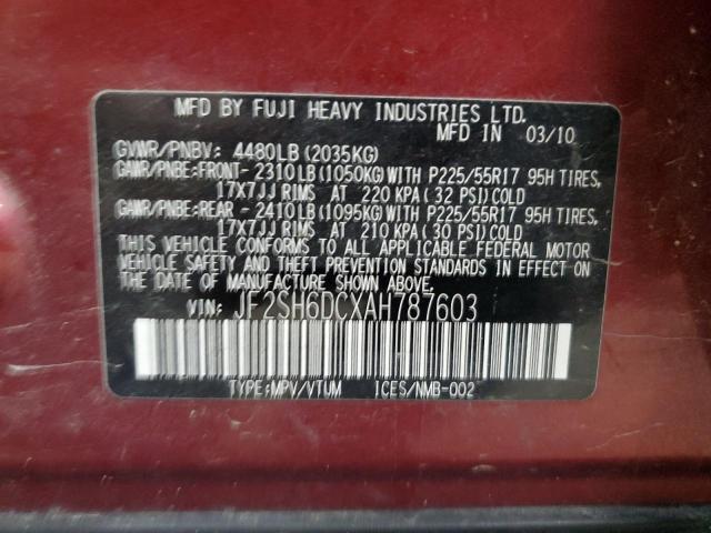 JF2SH6DCXAH787603 - 2010 SUBARU FORESTER 2.5X LIMITED RED photo 14
