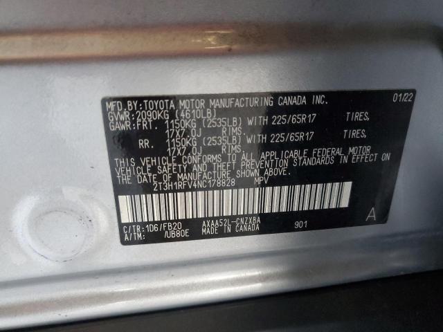 2T3H1RFV4NC178828 - 2022 TOYOTA RAV4 LE SILVER photo 14
