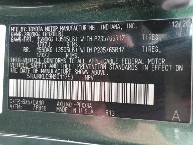 5TDJRKEC9MS011753 - 2021 TOYOTA SIENNA XLE 绿色 照片 13