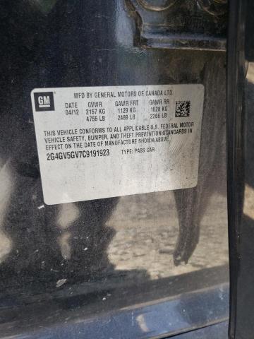 2G4GV5GV7C9191923 - 2012 BUICK REGAL GS BLACK photo 12