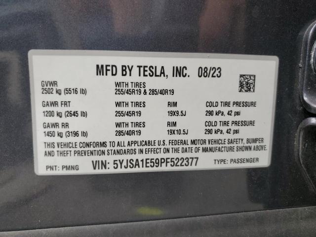 5YJSA1E59PF522377 - 2023 TESLA MODEL S GRAY photo 12