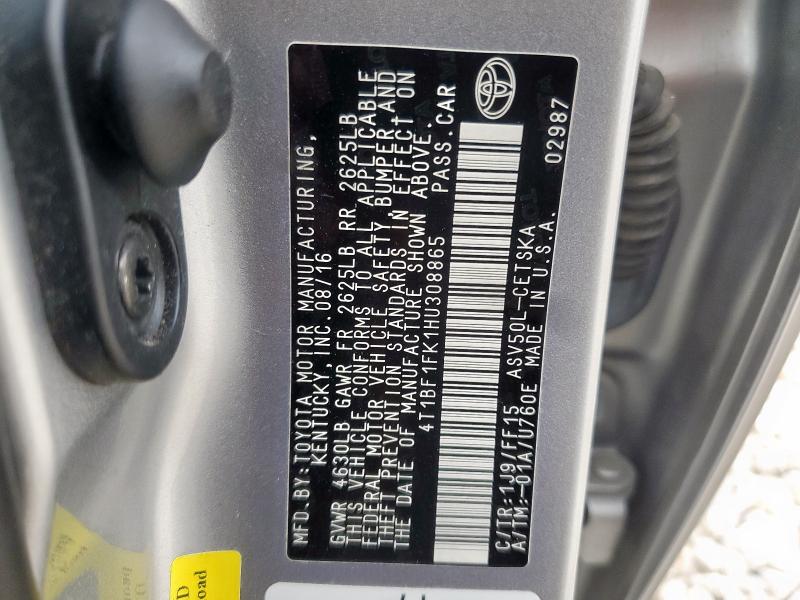 4T1BF1FK1HU308865 - 2017 TOYOTA CAMRY LE SILVER photo 12