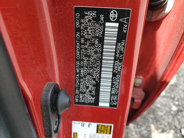 JTDKN3DU5A1287209 - 2010 TOYOTA PRIUS RED photo 12