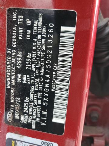 5XXGN4A75DG213260 - 2013 KIA OPTIMA EX RED photo 13