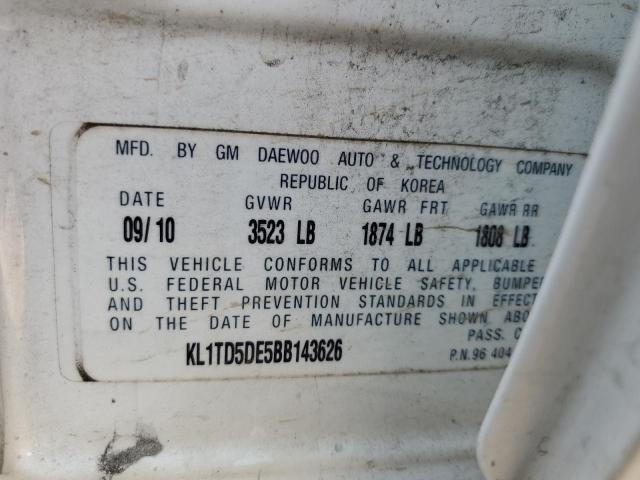 KL1TD5DE5BB143626 - 2011 CHEVROLET AVEO LS 白色 照片 12