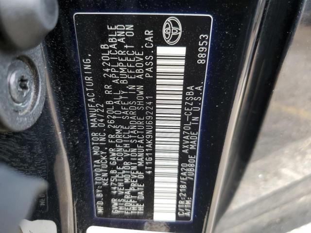 4T1G11AK9NU692241 - 2022 TOYOTA CAMRY SE 黑色 照片 12