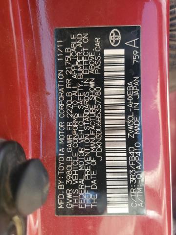 JTDKN3DU6B5357780 - 2011 TOYOTA PRIUS RED photo 12