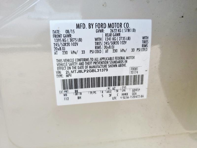 2LMTJ8LP2GBL31379 - 2016 LINCOLN MKX RESERVE Թուխ լուսանկար 13