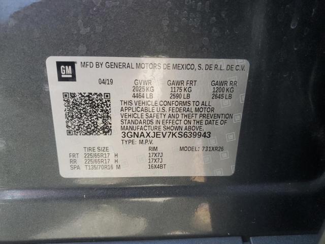 3GNAXJEV7KS639943 - 2019 CHEVROLET EQUINOX LT CHARCOAL photo 14