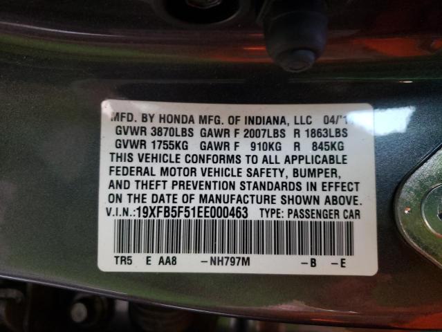 19XFB5F51EE000463 - 2014 HONDA CIVIC NATURAL GAS CHARCOAL photo 12