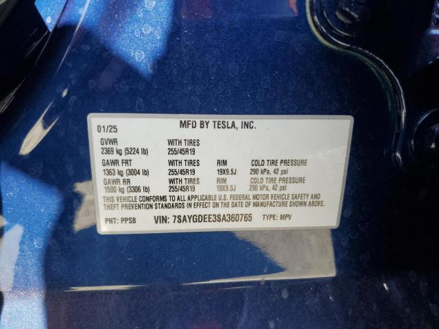 7SAYGDEE3SA360765 - 2025 TESLA MODEL Y BLUE photo 12