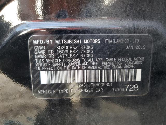 ML32A3HJ9KH009601 - 2019 MITSUBISHI MIRAGE ES BLACK photo 12