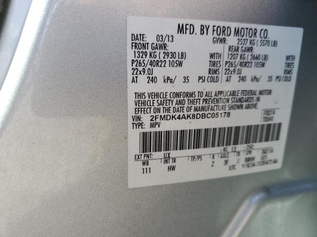 2FMDK4AK8DBC05178 - 2013 FORD EDGE SPORT 银色 照片 13