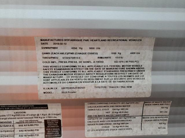 5SFPB3624JE382425 - 2018 HEART LAND PROWLER 双色 照片 10