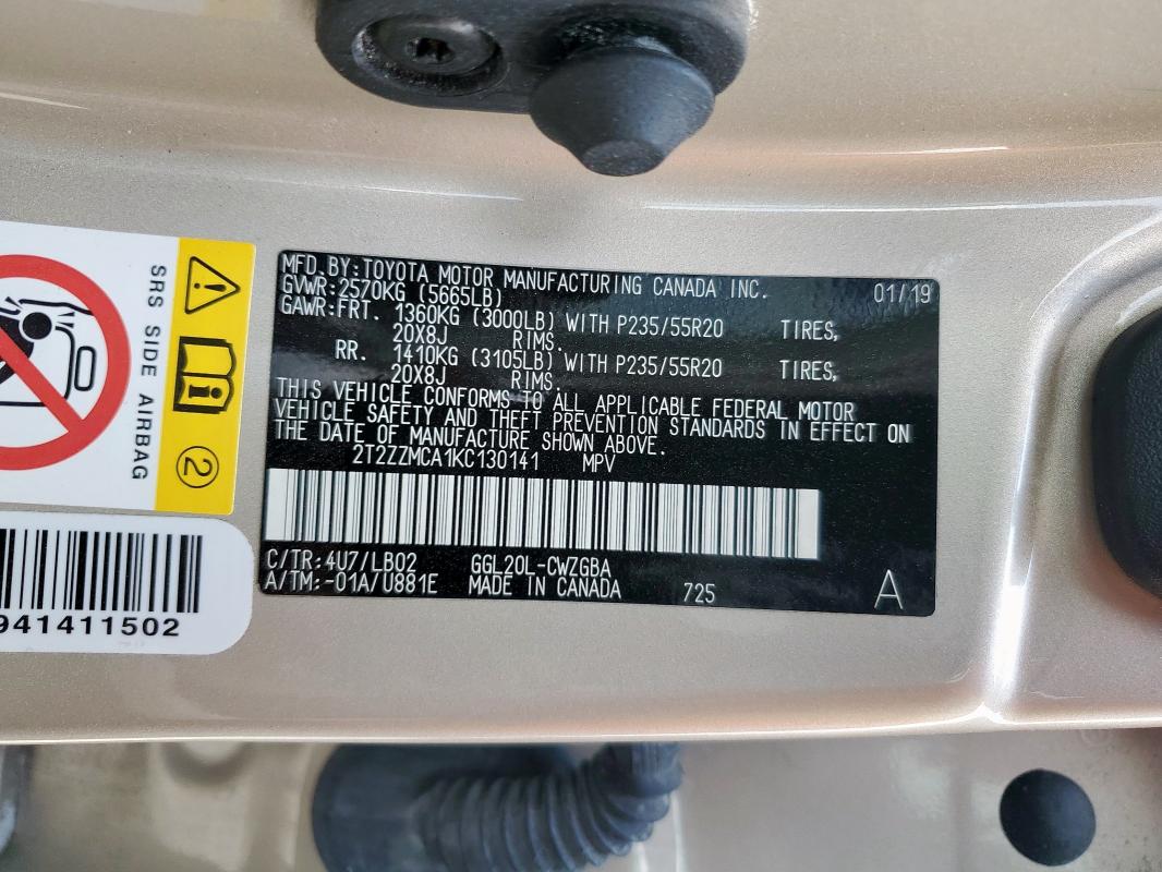 2T2ZZMCA1KC130141 - 2019 LEXUS RX 350 BASE 米色 照片 14