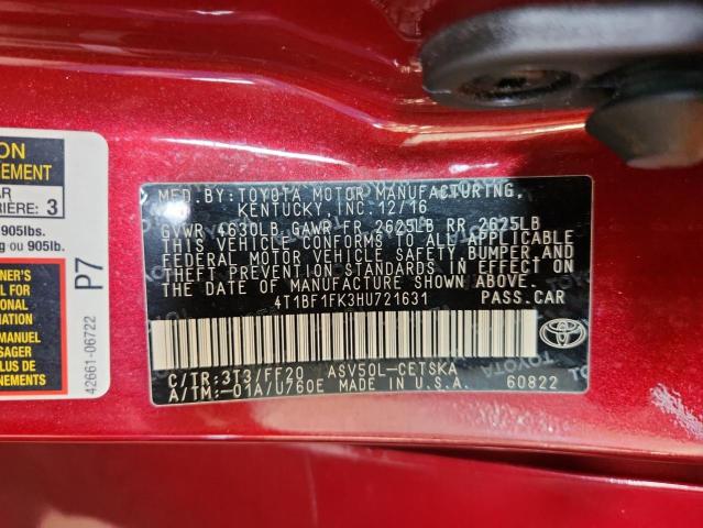 4T1BF1FK3HU721631 - 2017 TOYOTA CAMRY LE BURGUNDY photo 13