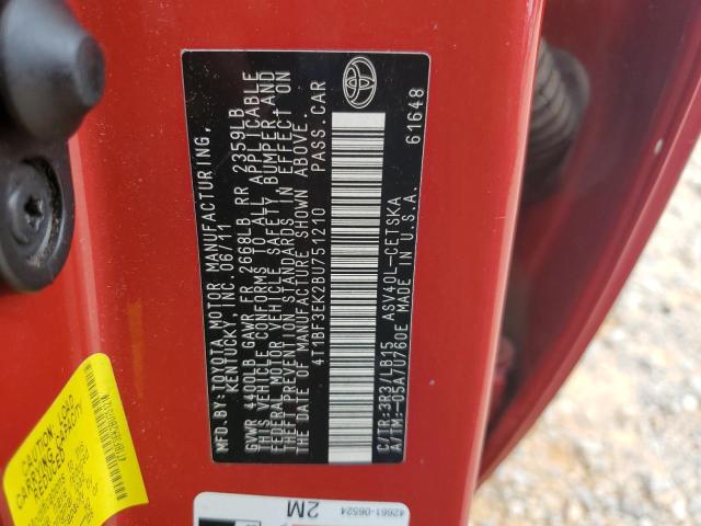 4T1BF3EK2BU751210 - 2011 TOYOTA CAMRY BASE RED photo 12