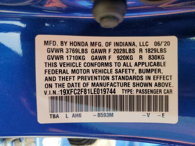 19XFC2F81LE019744 - 2020 HONDA CIVIC SPORT 蓝色 照片 12
