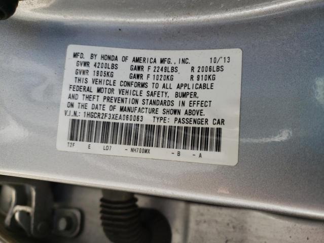 1HGCR2F3XEA060063 - 2014 HONDA ACCORD LX SILVER photo 12