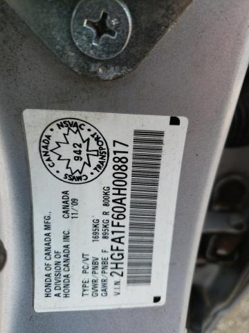 2HGFA1F60AH008817 - 2010 HONDA CIVIC LX-S ვერცხლისფერი ფოტო 12