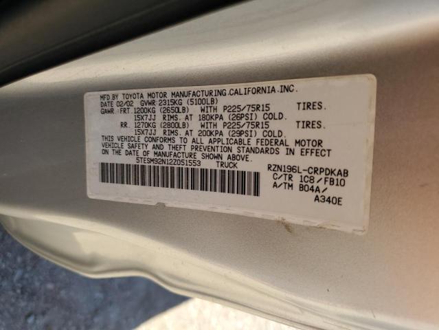 5TESM92N12Z051553 - 2002 TOYOTA TACOMA XTRACAB PRERUNNER ვერცხლისფერი ფოტო 12