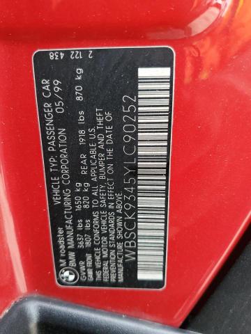 WBSCK9345YLC90252 - 2000 BMW M ROADSTER RED photo 12