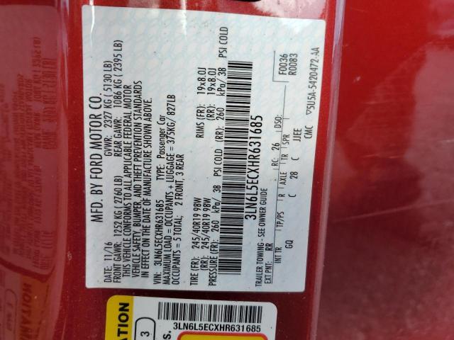 3LN6L5ECXHR631685 - 2017 LINCOLN MKZ RESERVE ბურგუნდია ფოტო 12