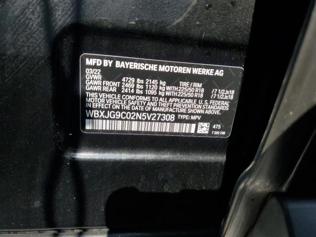 WBXJG9C02N5V27308 - 2022 BMW X1 XDRIVE28I BLACK photo 12