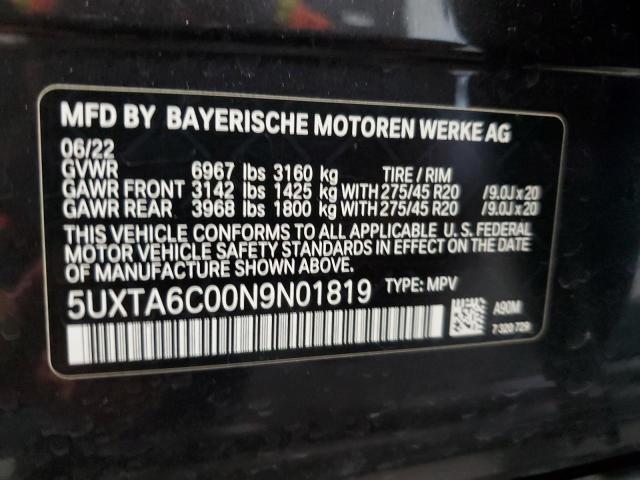 5UXTA6C00N9N01819 - 2022 BMW X5 XDRIVE45E BLACK photo 13