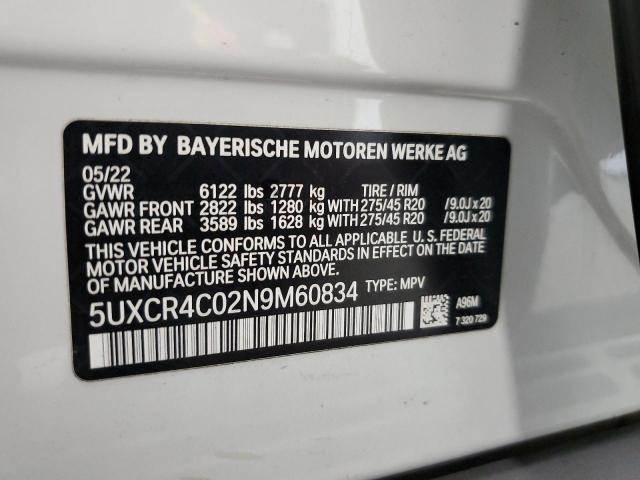 5UXCR4C02N9M60834 - 2022 BMW X5 SDRIVE 40I WHITE photo 13
