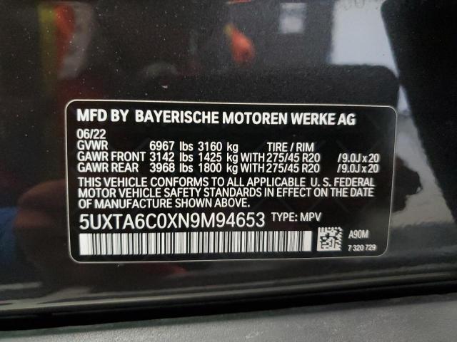 5UXTA6C0XN9M94653 - 2022 BMW X5 XDRIVE45E BLACK photo 13