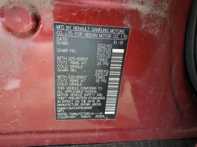 KNMAT2MV0GP606686 - 2016 NISSAN ROGUE S RED photo 13