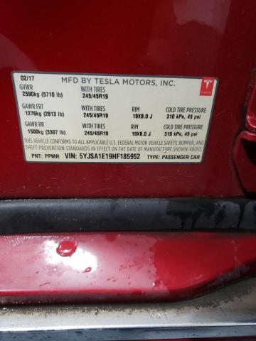 5YJSA1E19HF185952 - 2017 TESLA MODEL S 红色 照片 12