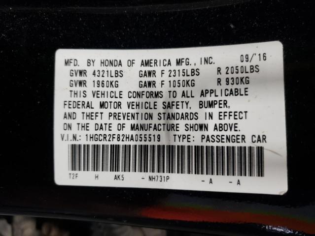 1HGCR2F82HA055519 - 2017 HONDA ACCORD EXL BLACK photo 13