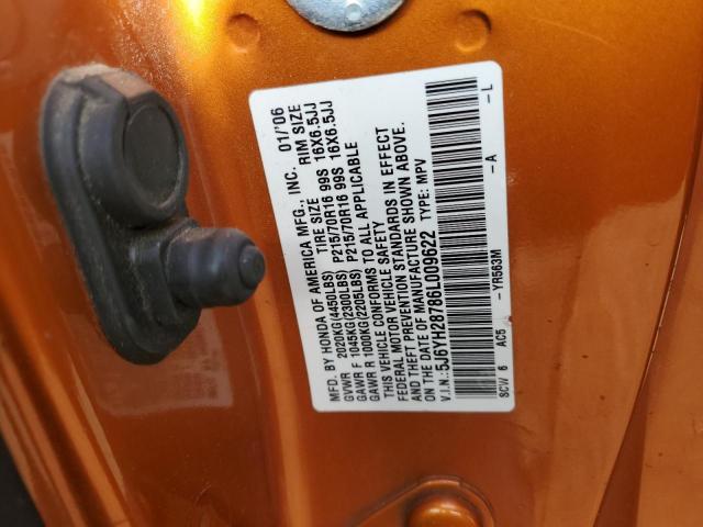 5J6YH28786L009622 - 2006 HONDA ELEMENT EX ORANGE photo 12