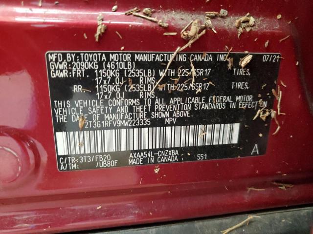 2T3G1RFV9MW223335 - 2021 TOYOTA RAV4 LE 红色 照片 13