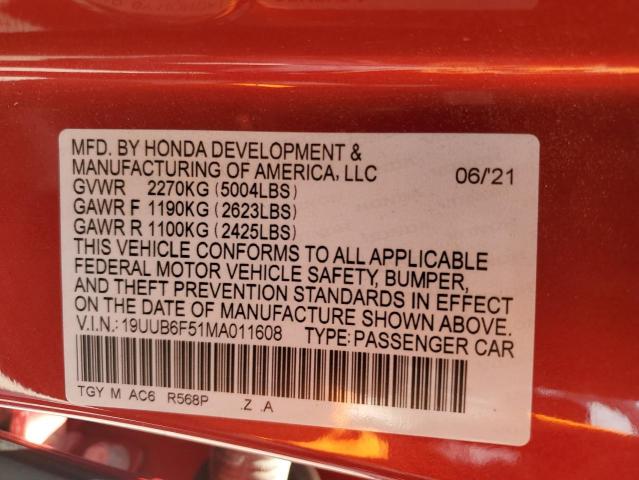 19UUB6F51MA011608 - 2021 ACURA TLX TECH A BURGUNDY photo 13
