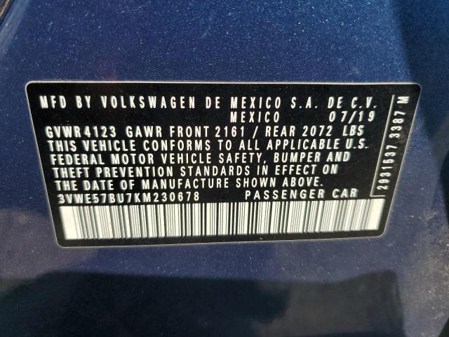 3VWE57BU7KM230678 - 2019 VOLKSWAGEN JETTA SEL ლურჯი ფოტო 12