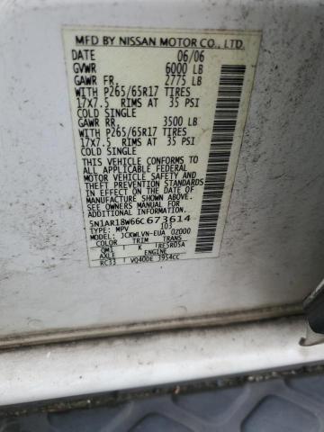 5N1AR18W66C673614 - 2006 NISSAN PATHFINDER LE 白色 照片 13
